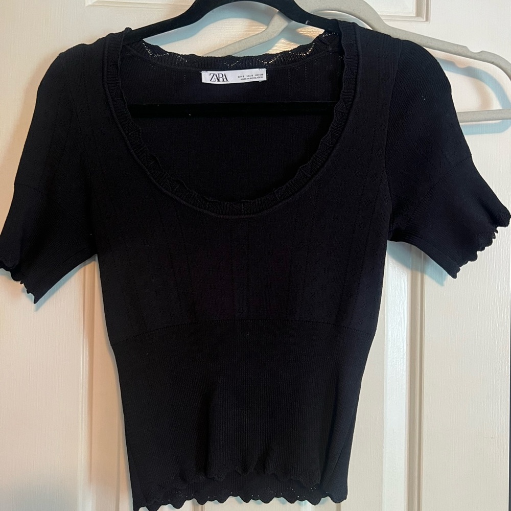 Zara Black Eyelet Top